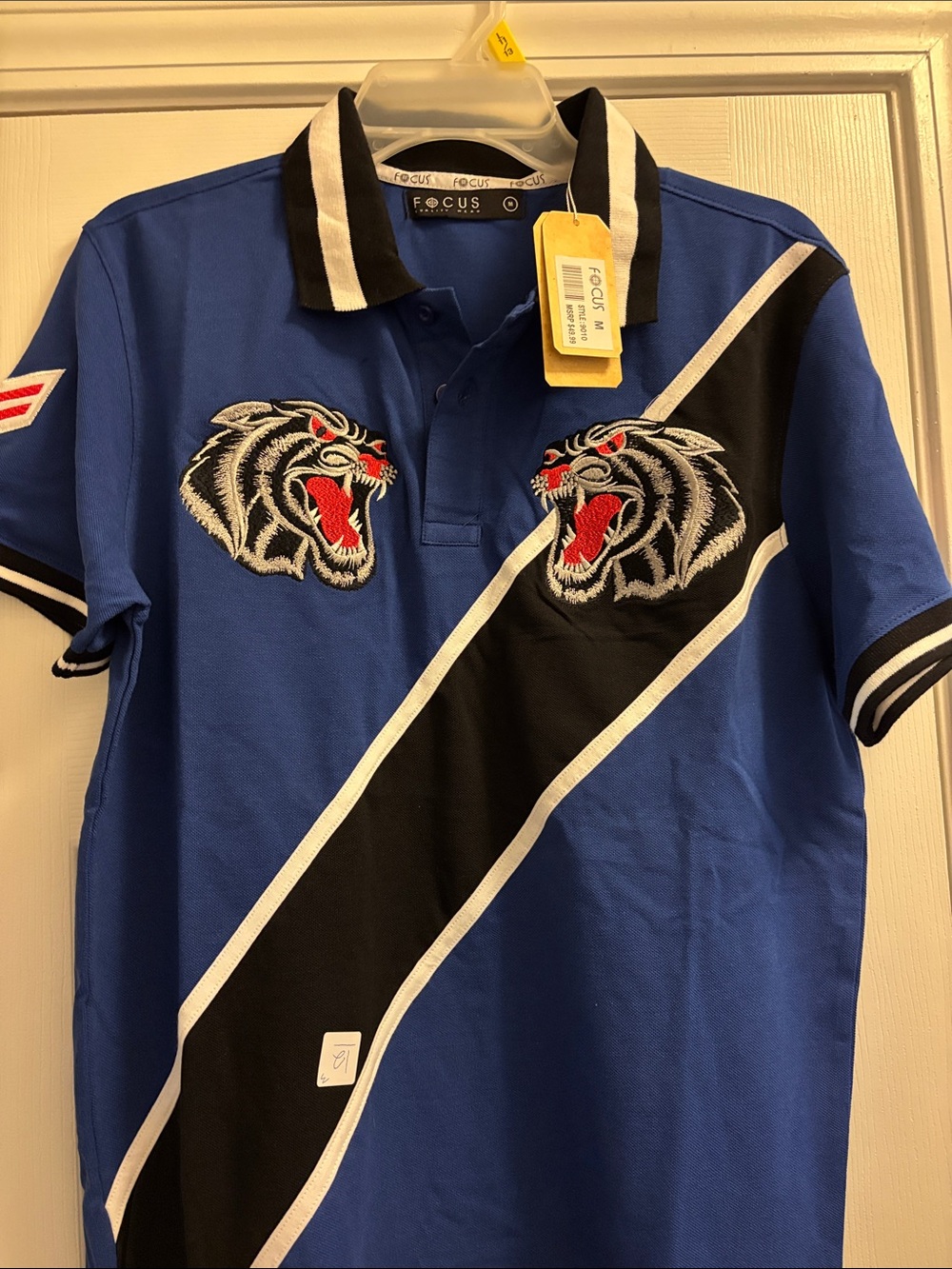 Focus Men’s Blue & Black Tiger-Embroidered Polo - Picture 2 of 3